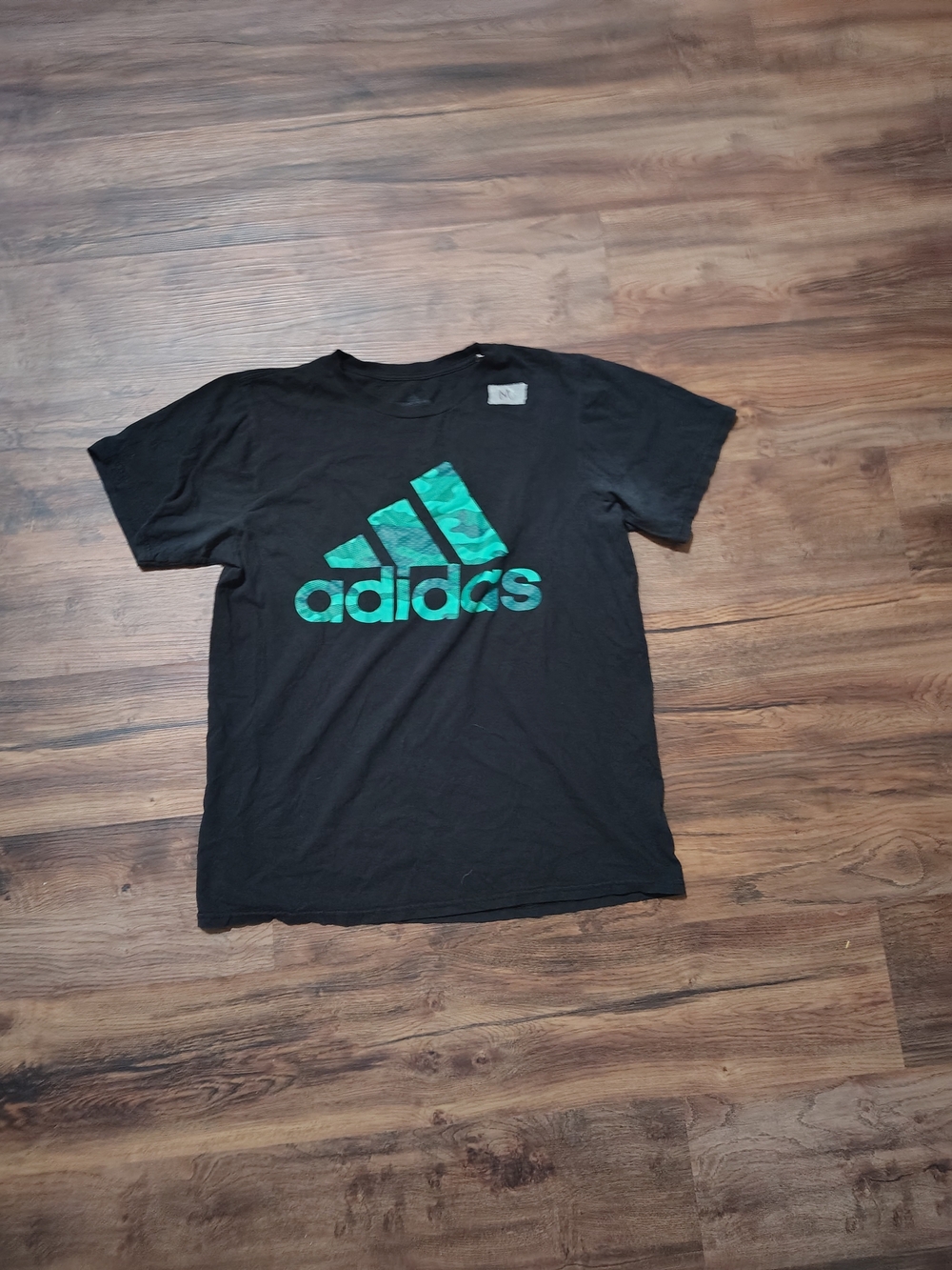 adidas Black Short Sleeve Tee with Green Wave Logo